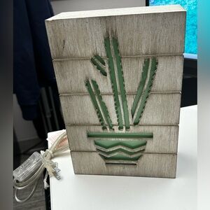 Wooden Cactus Light Decor